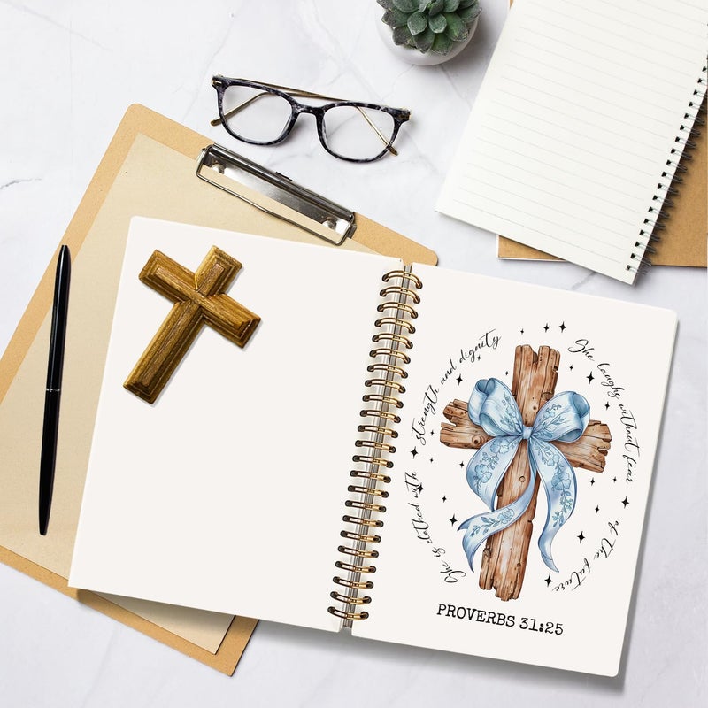 WLIANG Coquette blue Bow Spiral Bible Notebook, Bible Study Journal, Church Notes Notebook for Note Taking,Proverbs 31 Woman Gift & Bible Study Supplies, Christian Notebook5.5 x 8.3 - Image 5